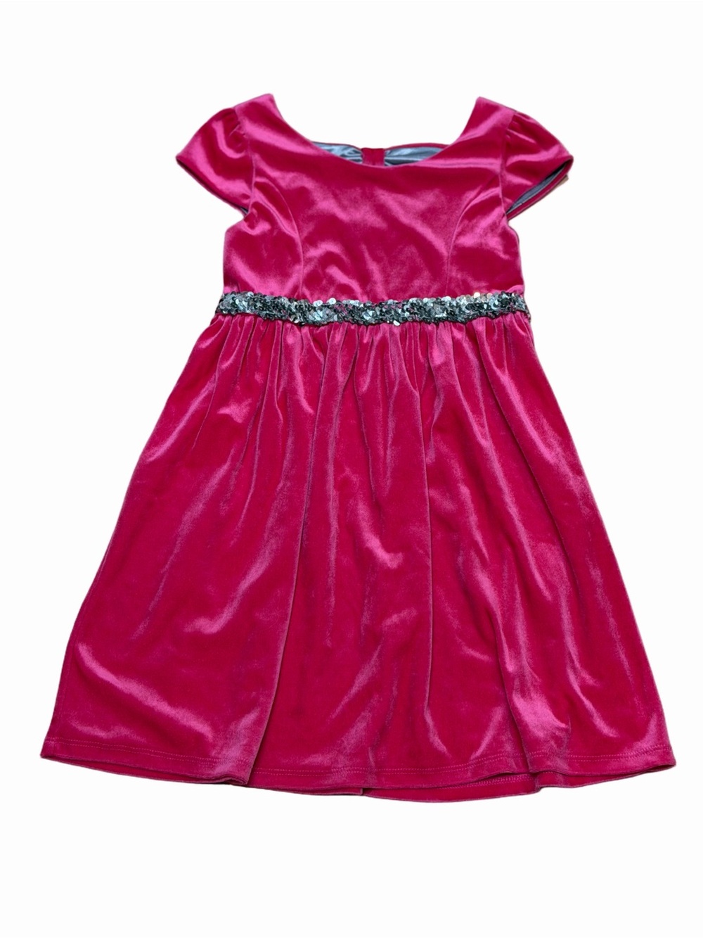 George Girls 7/8 Pink Posey Velvet Silver Sequin Waist Bow Holiday Party Dress